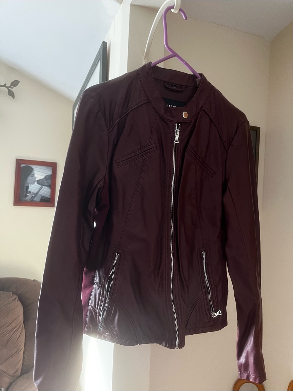 GUESS faux leather jacket in burgundy
